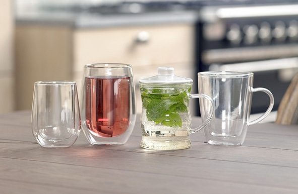 Teglas med hank, 250ml, Ø8,5x11cm, dobbelvægget, glas, (2 stk.) - Teglas med hank, 250ml, Ø8,5x11cm, dobbelvægget, glas, (2 stk.)