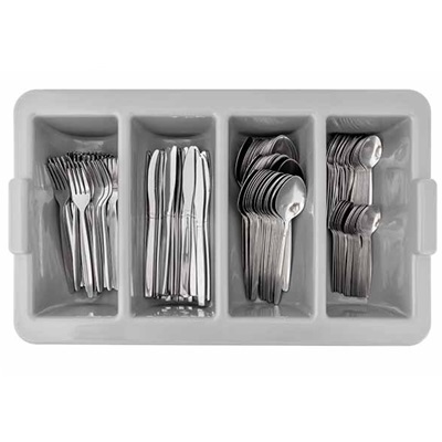 Bestikbakke med 200 stk. rustfrit stål bestik (Gaffel, Kniv, Ske og teske), grå, plastik (1 sæt.) - Bestikbakke med 200stk. bestik, grå, plastik/rustfri stål, (1 sæt)