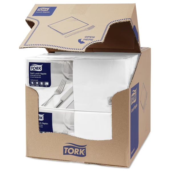 Frokostserviet, blød, hvid, 3-lags, 33x33cm, Advanced, 477414, Tork, (1500 stk.) - Frokostserviet, blød, hvid, 3-Lags, 33x33Cm, Advanced, 477414, Tork, (1500 Stk.)
