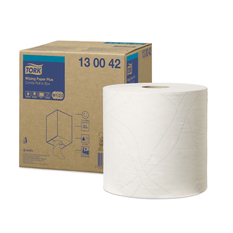 Aftørringspapir, Plus, hvid, 221m x 23,5cm, Tork W1/2/3, 130042, (1 stk.)