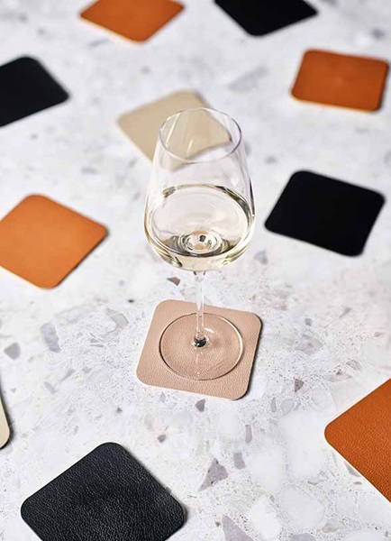 Bordskåner til glas og kopper, 10x10cm, brun, læder, (4 stk.) - Bordskåner til glas og kopper, 10x10cm, brun, læder, (4 stk.)