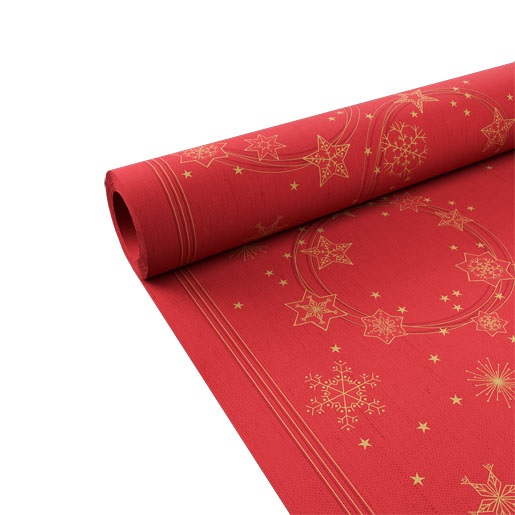 Rulledug, Dunicel, 1,18x25m, "Star Shine Red", Duni, (2 stk.)