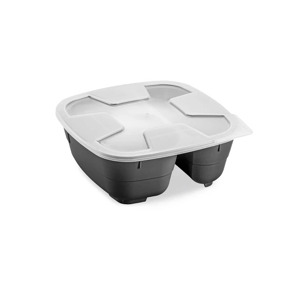 Genanvendelig plastskål m/ låg, 2-rums, 600+400ml, GoodBowl Twin, Thermohauser, (sæt á 5 stk.) - Genanvendelig plastskål m/ låg, 2-rums, 600+400ml, GoodBowl Twin, Thermohauser, (sæt á 5 stk.) 