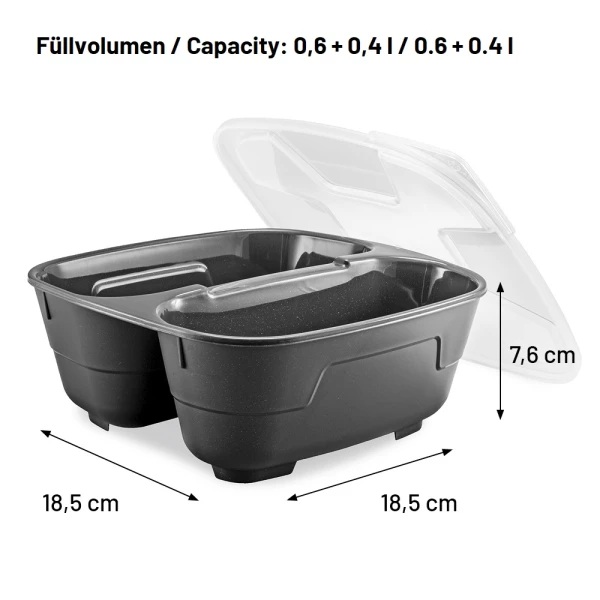 Genanvendelig plastskål m/ låg, 2-rums, 600+400ml, GoodBowl Twin, Thermohauser, (sæt á 5 stk.) - Genanvendelig plastskål m/ låg, 2-rums, 600+400ml, GoodBowl Twin, Thermohauser, (sæt á 5 stk.) 