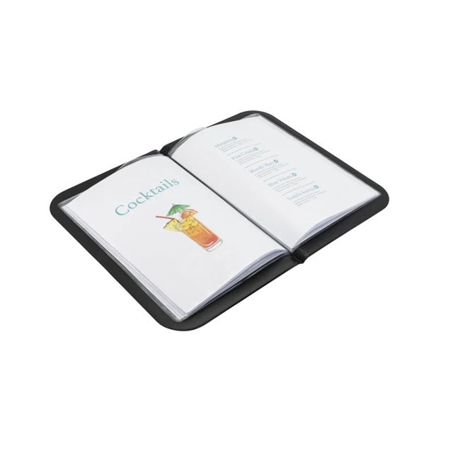 Menuomslag, A4/A5 til 12 sider, Securit® ESSENTIAL, PVC, sort, (1 stk.)