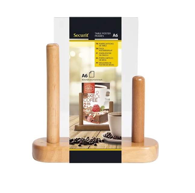 Borddisplay, Securit®, A6, træ/akryl, klar/teak, (1 stk.)