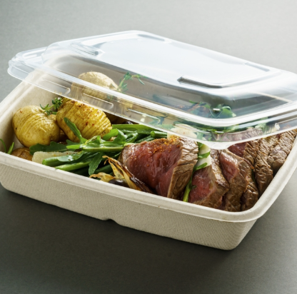 Låg til bagasse-bakke, 23,2x17,2x2,2cm, klar, RPET, firkantet, tilhørende 10204, (300 stk.)