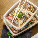 Bagasse bakke, 22,9x16,5x4,8cm, 950 ml, sukkerrør, komposterbar, pfas fri, tilhørende 10205, (300 stk.)