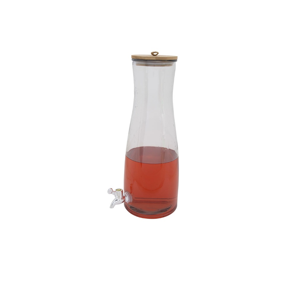 Juice- & saftdispenser med trælåg, Ø16x16x42cm, glas, (1 stk.) - Juicedispenser i glas