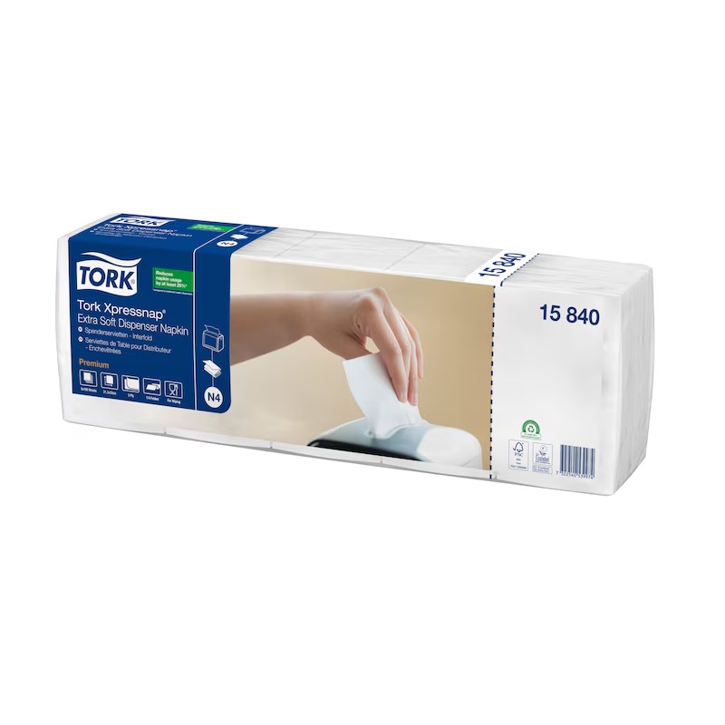 Serviet, 21,6x33cm, 2 lags, Tork 15840 Premium, N4, Hvid, (8 stakke = 4000 stk.) - 15840 Tork Xpressnap® Extra Soft Serviet, Hvid