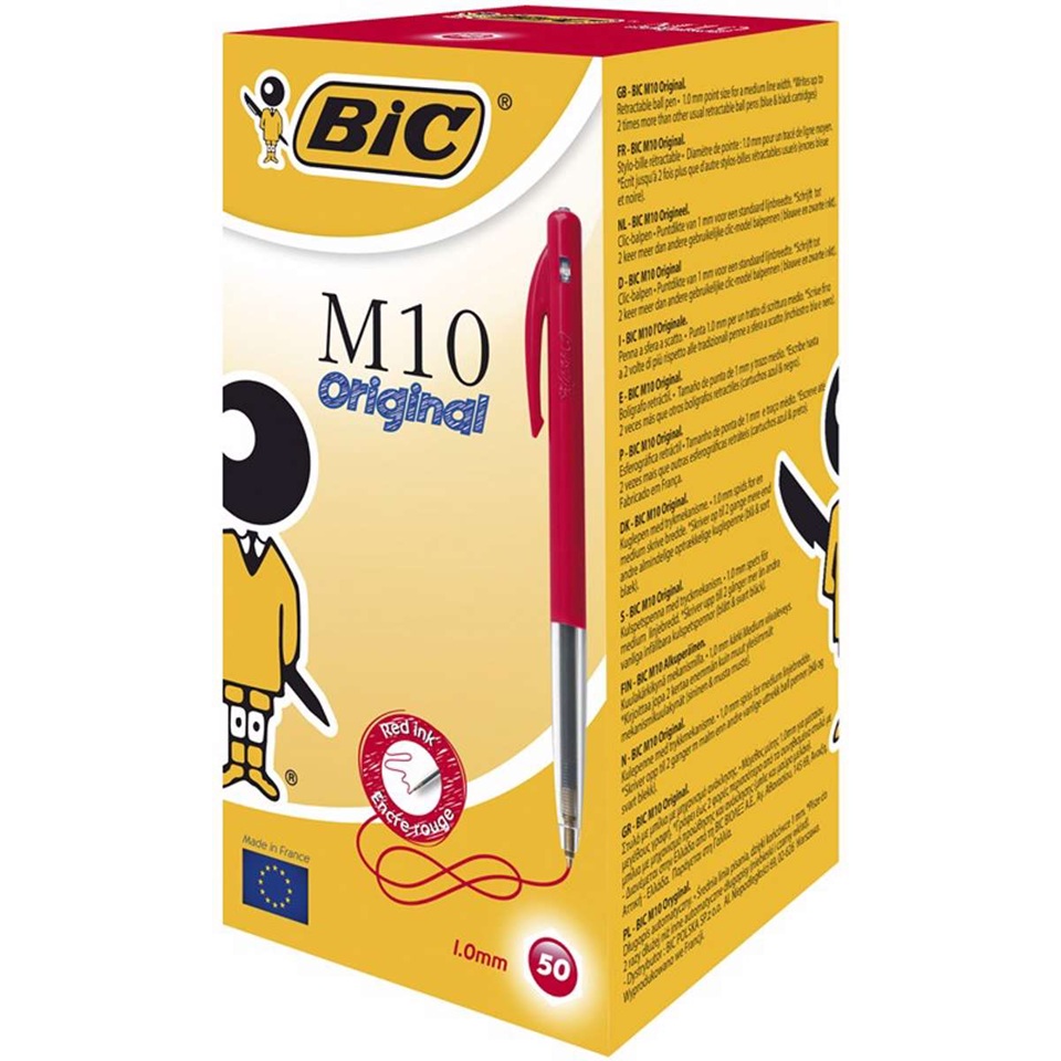 Kuglepen, Bic Clic, rød, Medium, M10 51510, (50 stk.) - Kuglepen Bic Clic rød Medium M10 51510