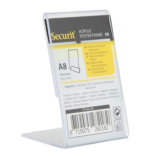 Bordrytter, L-skilt, Securit, A8, akryl, klar, (1 stk.) - Bordrytter Securit PFT-ACL-A8