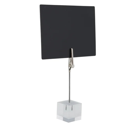Skilteholder med klemme, akryl-terning, Securit, 10x2,5cm, plast/metal, klar, (6 stk.)   - Securit Skilteholder med akrylfod