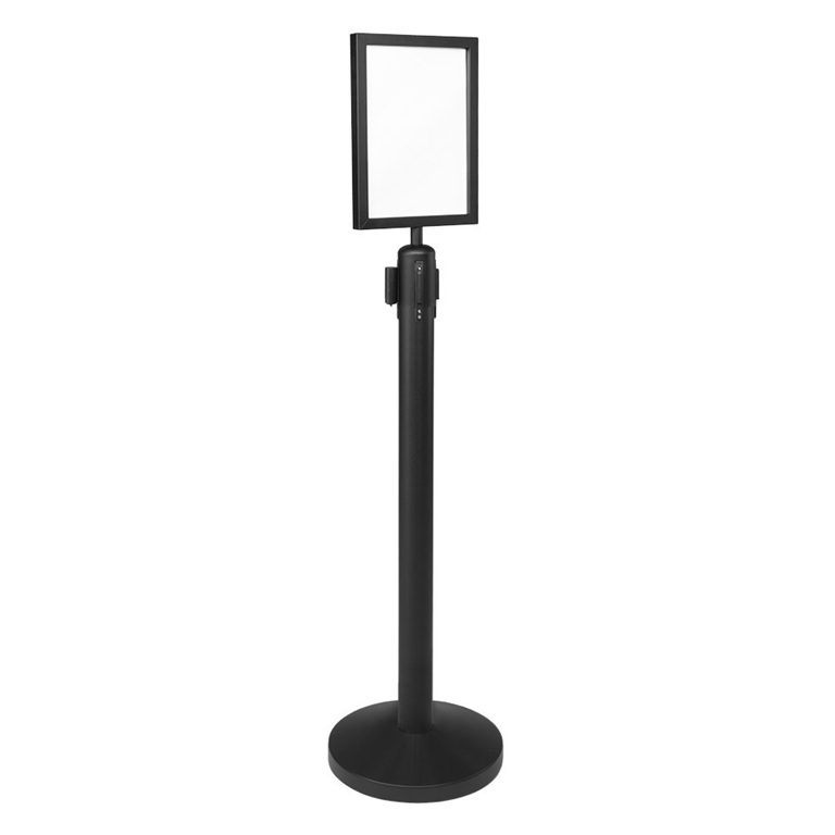 Topskilt til afspærringssystem, Securit, "Classic", dobbetsiddet A4, rustfrit stål/glas, sort, (1 stk.) - Securit RS-SIGN-A4-BL
