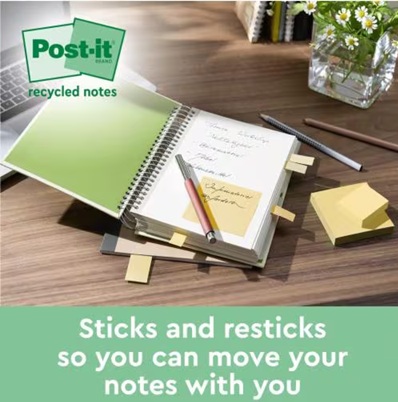 Dispenser til sticky notes, inkl. Z-notes, Post-it, gul, recycled, (12 blokke + dispenser) - sticky notes