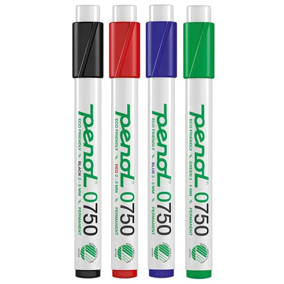 Marker, Penol 0750, 2-5mm, skrå spids, permanent, flere farver (10 stk.) - Penol 0750