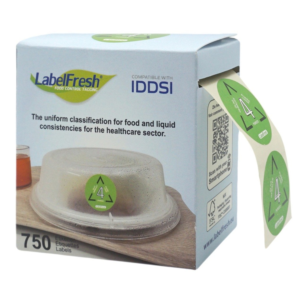 Etiketter til madkonsistensmærkning, IDDSI 4 - pureret, LabelFresh, (pk á 750 stk.) - Etiketter til madkonsistensmærkning, IDDSI 4 - pureret, LabelFresh, (pk á 750 stk.)