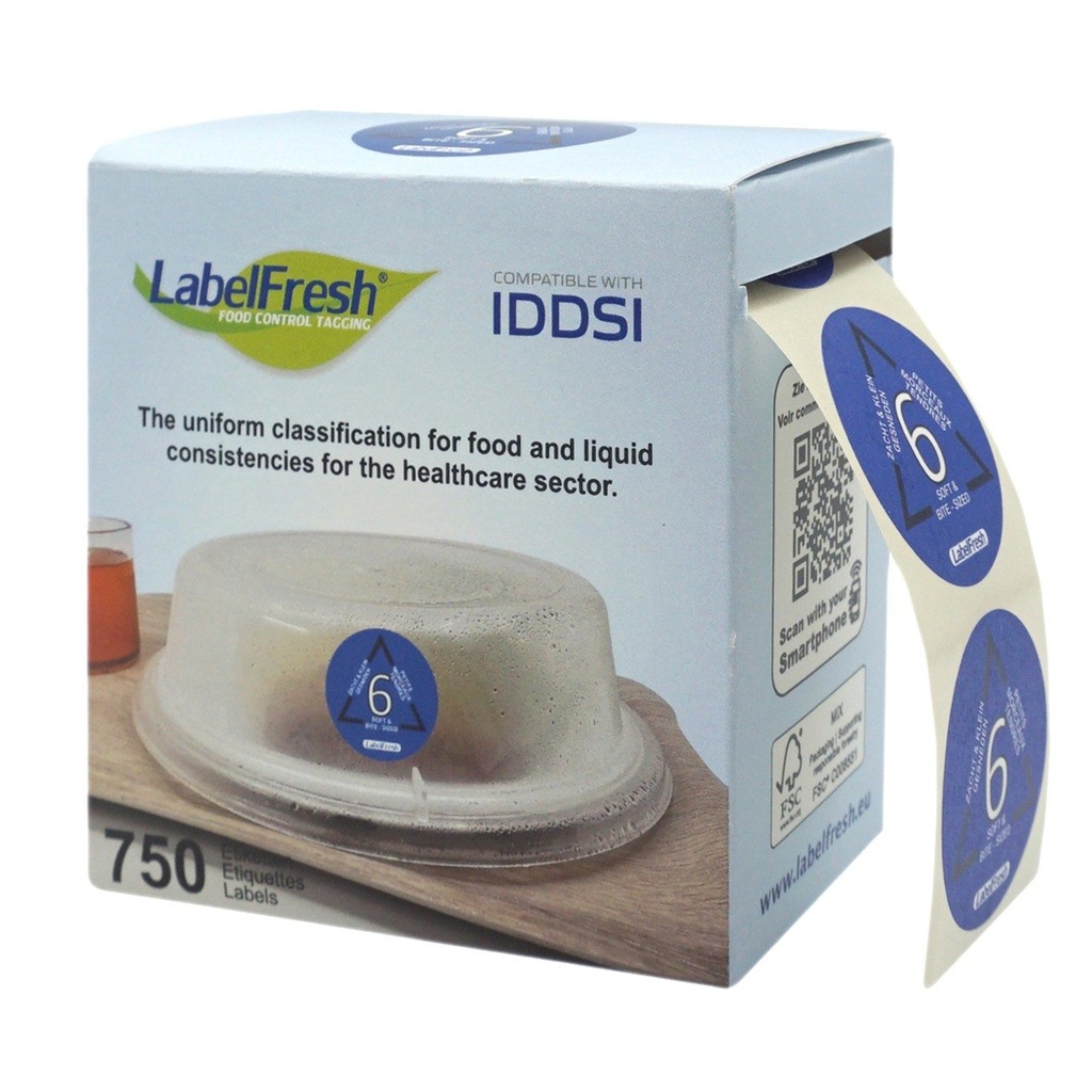 Etiketter til madkonsistensmærkning, IDDSI 6 - blød og bidstørrelse, LabelFresh, (pk á 750 stk.) - Etiketter til madkonsistensmærkning, IDDSI 6 - blød og bidstørrelse, LabelFresh, (pk á 750 stk.)