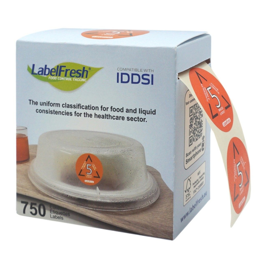 Etiketter til madkonsistensmærkning, IDDSI 5 - hakket og fugtig, LabelFresh, (pk á 750 stk.) - Etiketter til madkonsistensmærkning, IDDSI 5 - hakket og fugtig, LabelFresh, (pk á 750 stk.)