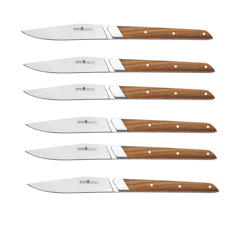 Steak knive, rustfristål, SIGNATURE, SOLA, i trææske, 1 æske med 6 stk, (1 pakke) - SIGNATURE, SOLA,