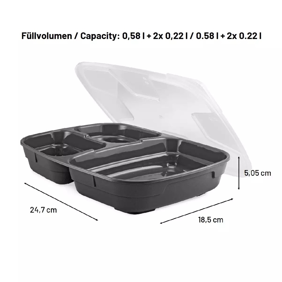 Genanvendelig plastskål, 3-rums, 580/220/220ml, GoodBowl Trio, Thermohauser, (sæt á 5 stk.) - GoodBowl Trio, set of 5 bowls