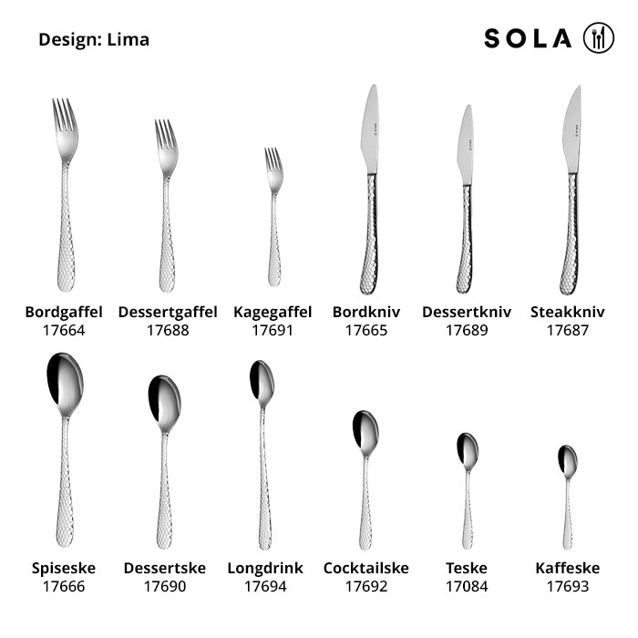 Spiseske, Lima, SOLA, 18/10-stål, 195mm, (12stk.) - Spiseske, 18/0-stål, Lima, SOLA, 195mm, (12stk.)