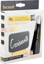 Mini bordskilte til kridtmarkere + kridtmarker, rektangel 7,5x9x2 cm, Securit, PP/træ, sort/træ, (4 stk.) - Securit FBT-RECT-4