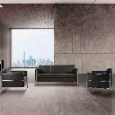 Sort lædersofa, 3 personer, Boston, kunstlæder, med blank stel, (1 stk.) - Sort lædersofa, 3 personer, Boston.webp