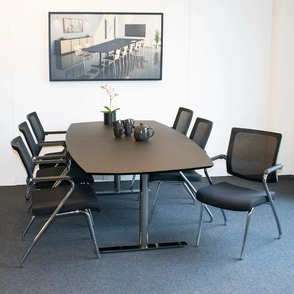 Konferencestol med netryg, med armlæn, Sintec X, sort, kan stables, (2 stk.) - Sintex X stole.webp