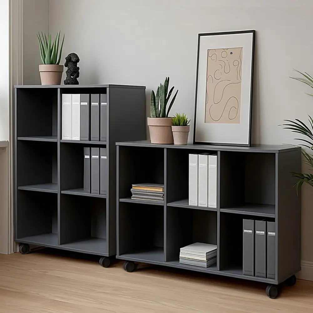 Kontorreol på hjul, 38x78x116cm, 6 rums reol til kontor, EPF, mørkegrå, (1 stk.) - Kontorreol på hjul, 38x78x116cm, 6 rums reol til kontor, EPF, mørkegrå.webp
