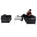 Sort lædersofa, 2 personer, kunstlæder, Boston, med blank stel, (1 stk.) - 2 personers lædersofa Boston.webp