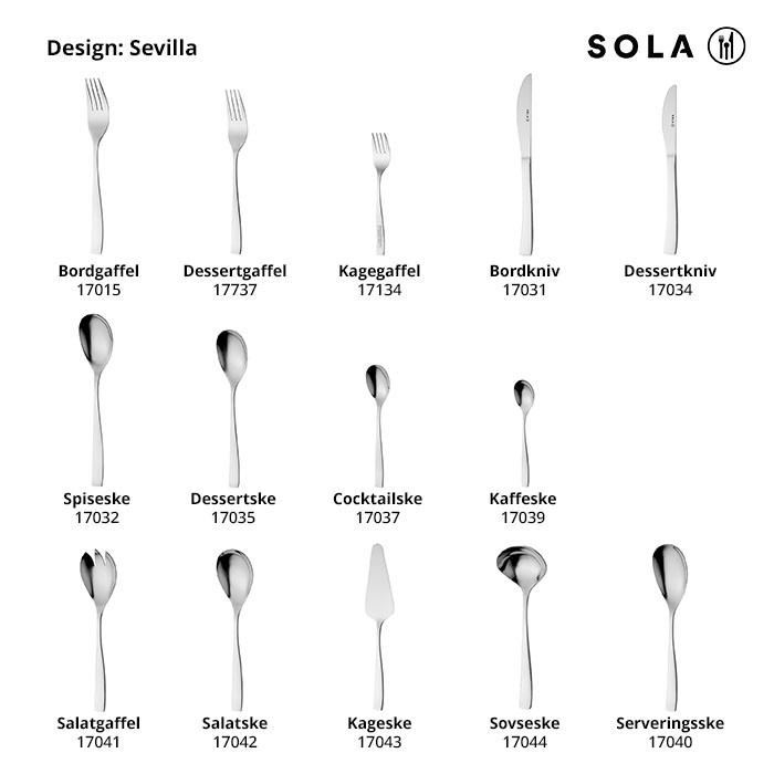 Dessertgaffel, Sevilla, SOLA, 18/0-stål, 194mm, (12stk.) - Dessertgaffel, 18/0-stål, Sevilla, SOLA, 194mm, (12stk.)