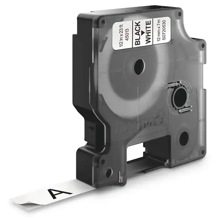 D1 Labeltape til dymo, tape 12mm x 7 meter, Sort på hvid, 45013, (1 stk.) - DYMO 45013  S0720530.webp