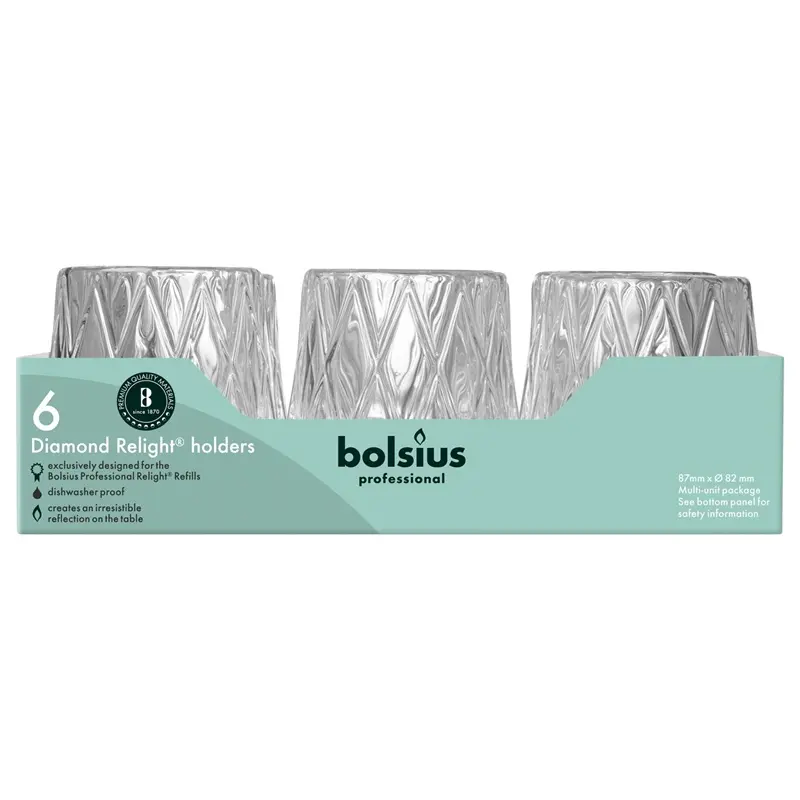Fyrfadslysholder, Relight Diamond, Bolsius, (pk á 6 stk.) - Bolsius ReLight Diamond.webp