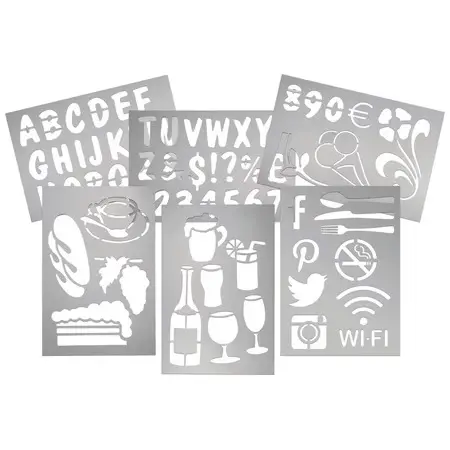 Maleskabelon, bogstaver, tal & figurer, Securit®, (sæt á 6 ark) - Securit PFT-ACL-A6.webp