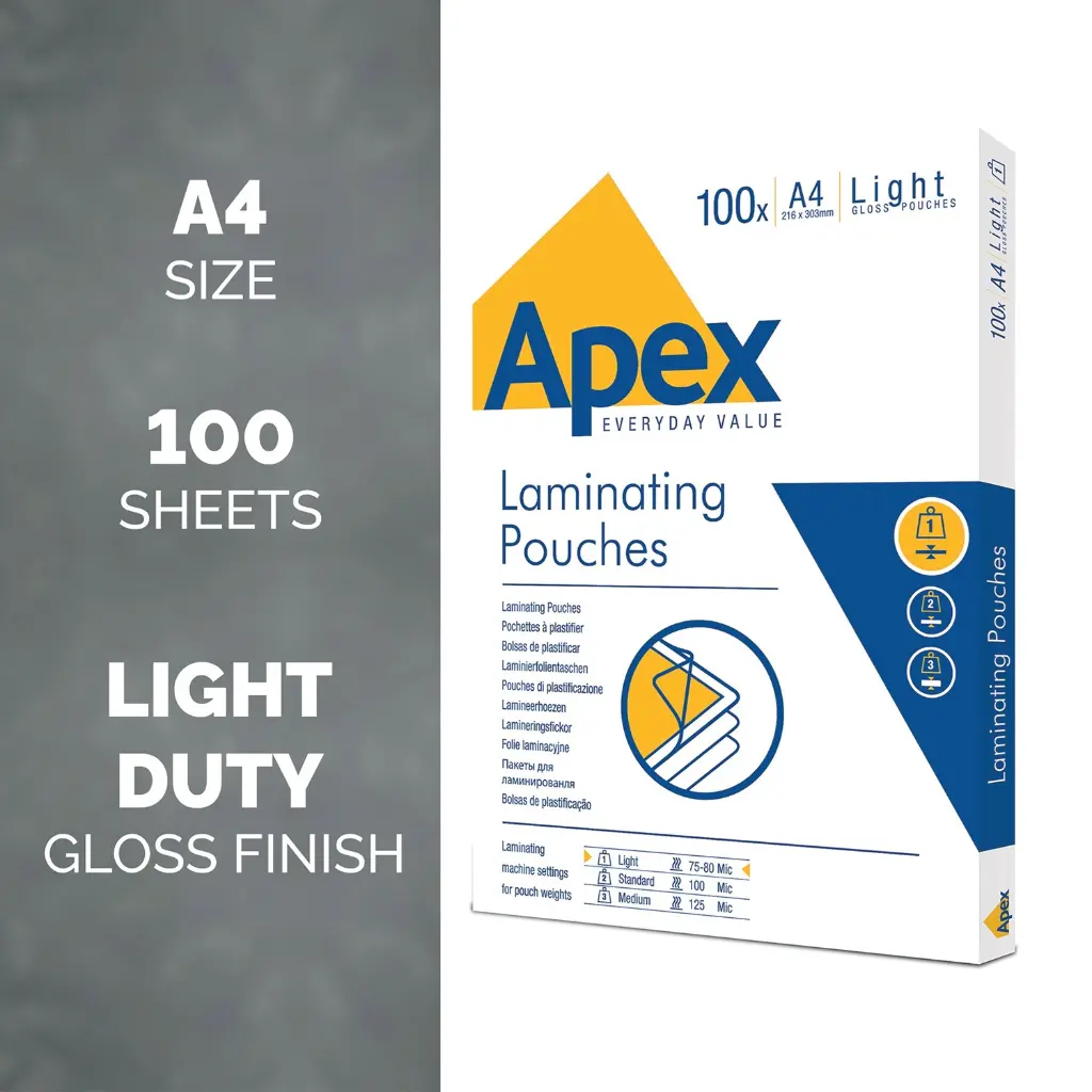 Lamineringslomme, KS, A4, 75/80mic, (100 stk.) - Apex 6003201.webp