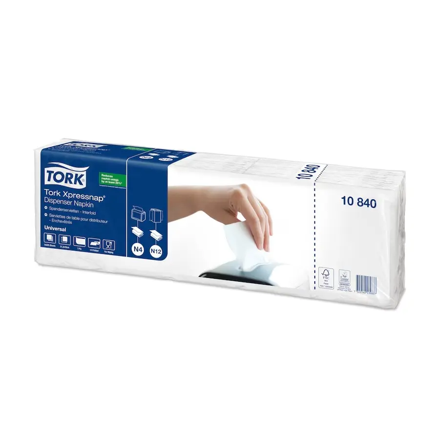 Dispenserserviet, Interfold, N4, 21,6x33cm, 1-lags, hvid, 8x1125 stk, Tork 10840, (9000 stk.) - Tork 10840 dispenserserviet N4.webp