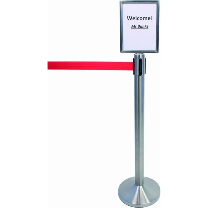 Topskilt til afspærringssystem med udtræk, Securit, dobbeltsiddet A4, stål/glas, (1 stk.) - Securit RS-SIGN-A4-PS.webp