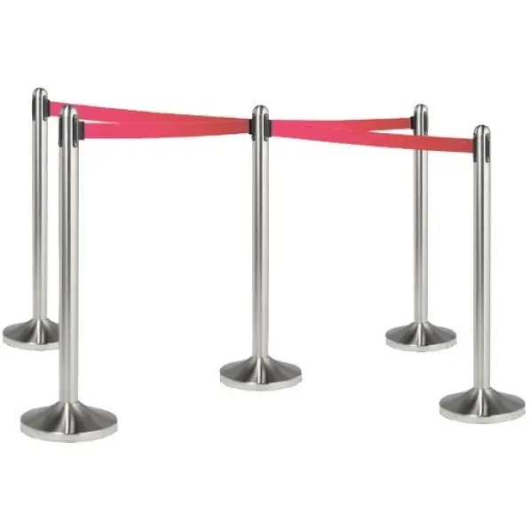 Afspærrings / kø-guide -sæt med udtræk og fod, Securit, 101xØ51, rustfrit stål/nylon, børstet/rødt udtræksbånd, (1 stk.) - Securit RS-RT-RVS-RD-SET.webp