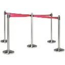 Afspærrings / kø-guide -sæt med udtræk og fod, Securit, 101xØ51, rustfrit stål/nylon, børstet/rødt udtræksbånd, (1 stk.) - Securit RS-RT-RVS-RD-SET.webp
