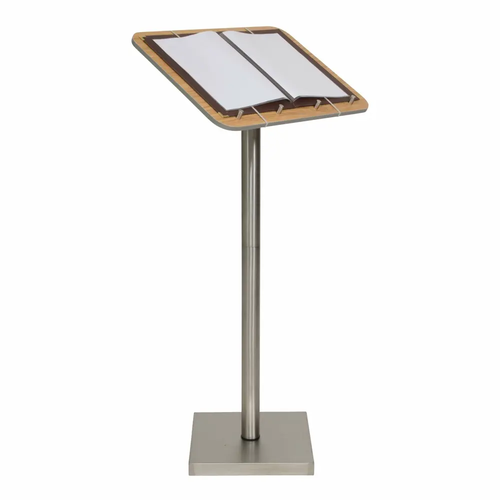 Menu stander, Securit, passer til opslået A4 foldere/menuomslag, 113,7x54,2x36,7 cm, rustfrit stål og teak, (1 stk.) - securit MCS-115-TE.webp