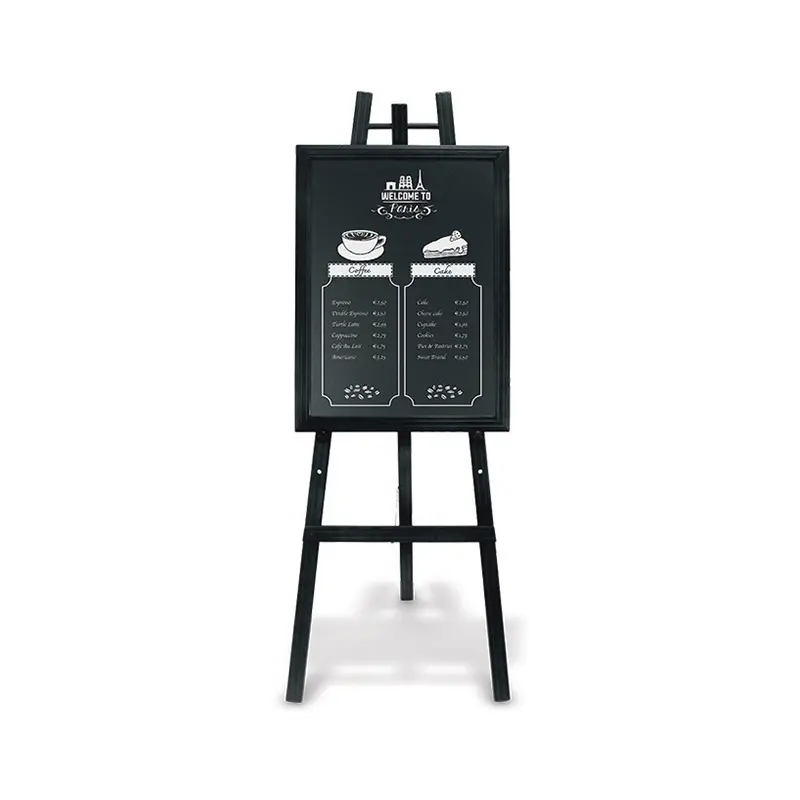 Staffeli til kridtmarker, vægskilte (40+ cm) med fire justerbare positioner, Securit, 165x60x63 cm, fyrretræ, sort, (1 stk.) - Securit EZL-BL-165.webp
