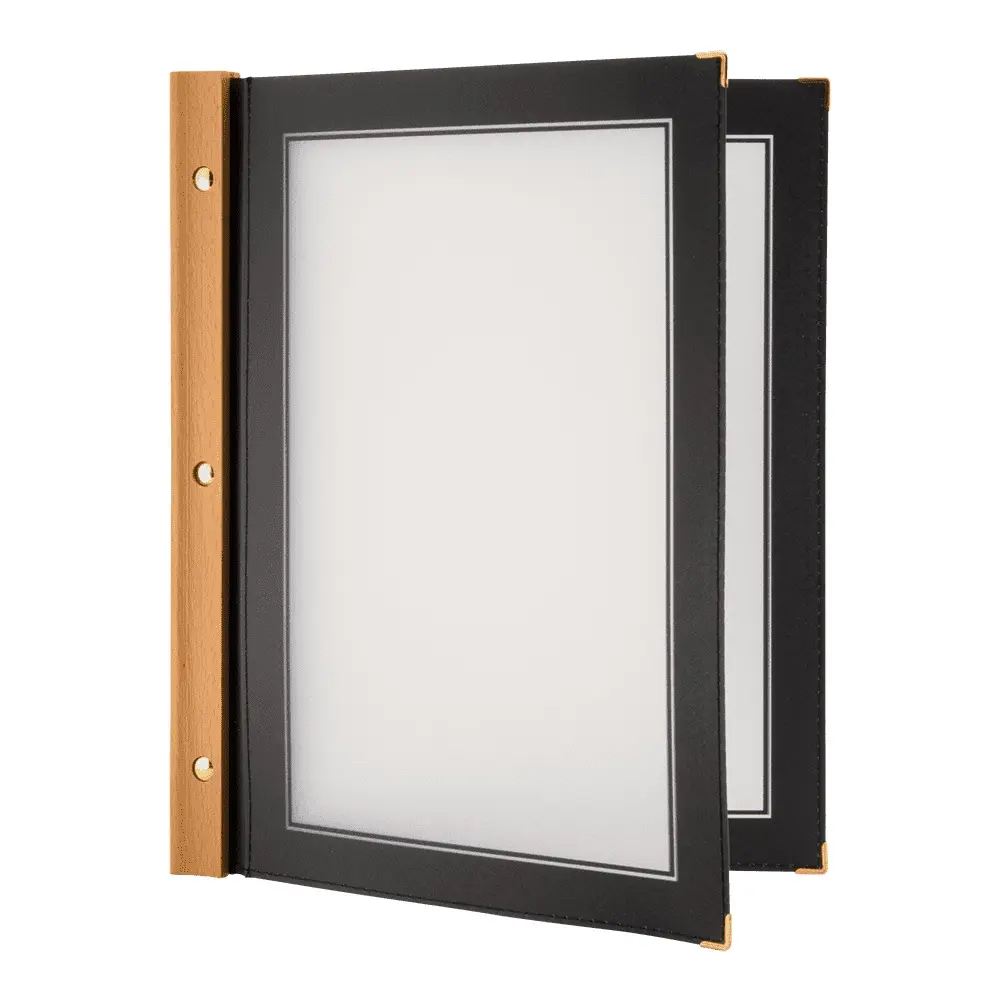Menuomslag i boks, Securit, WOOD, A4, træ/sort, (20 stk.) - Securit MC-BOX-WRA4-BL.webp