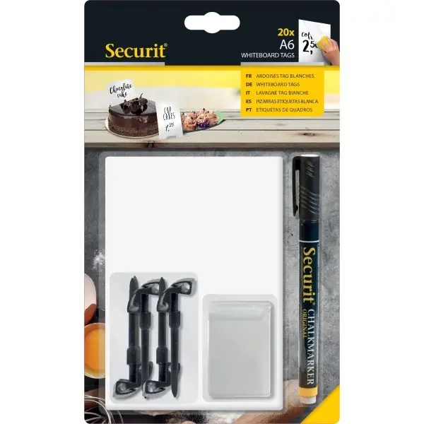 Tavleplader, A6 dobbeltsidede, hvide, Securit, (20 stk.) - Securit TAG-A6-BL.webp
