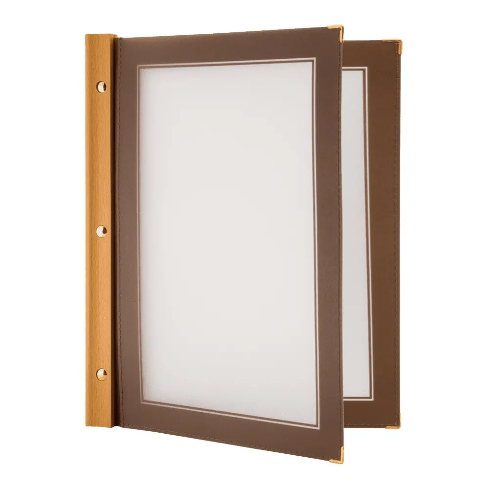 Menuomslag i boks, Securit, WOOD, A4, træ/brun, (20 stk.) - Securit MC-BOX-WRA4-BR.webp