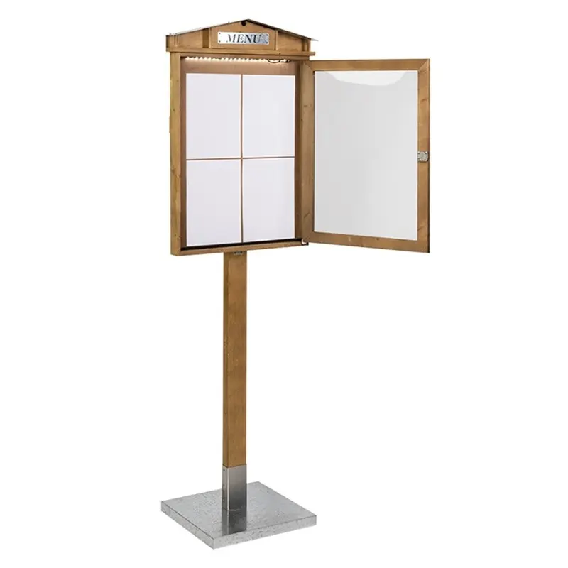 LED Lys-displaykasse,Securit, Rustic, inkl. stømstik, 4xA4, træ/zink/glas, natur, (1 stk.)  - Securit MCS-4A4-WLR.webp