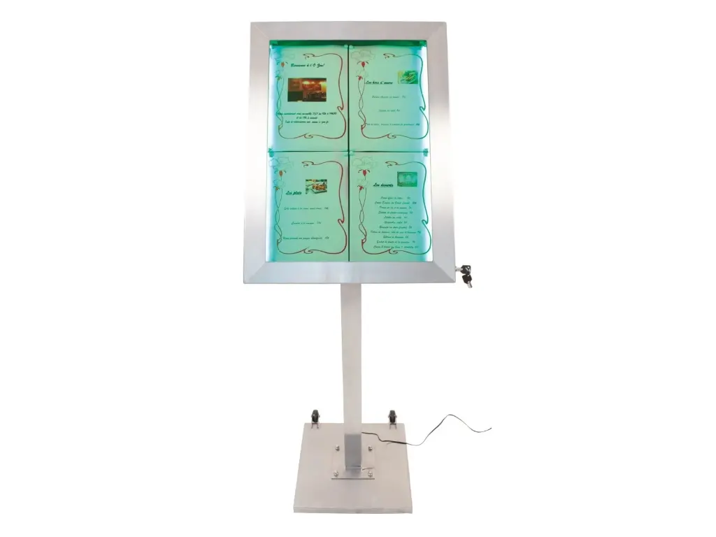 LED Lys-displaykasse, Securit, inkl. strømkabel, 4xA4, 69,5x52,6x6,5 cm, rustfrit stål, (1 stk.) - Securit MCS-4A4-LSS.webp
