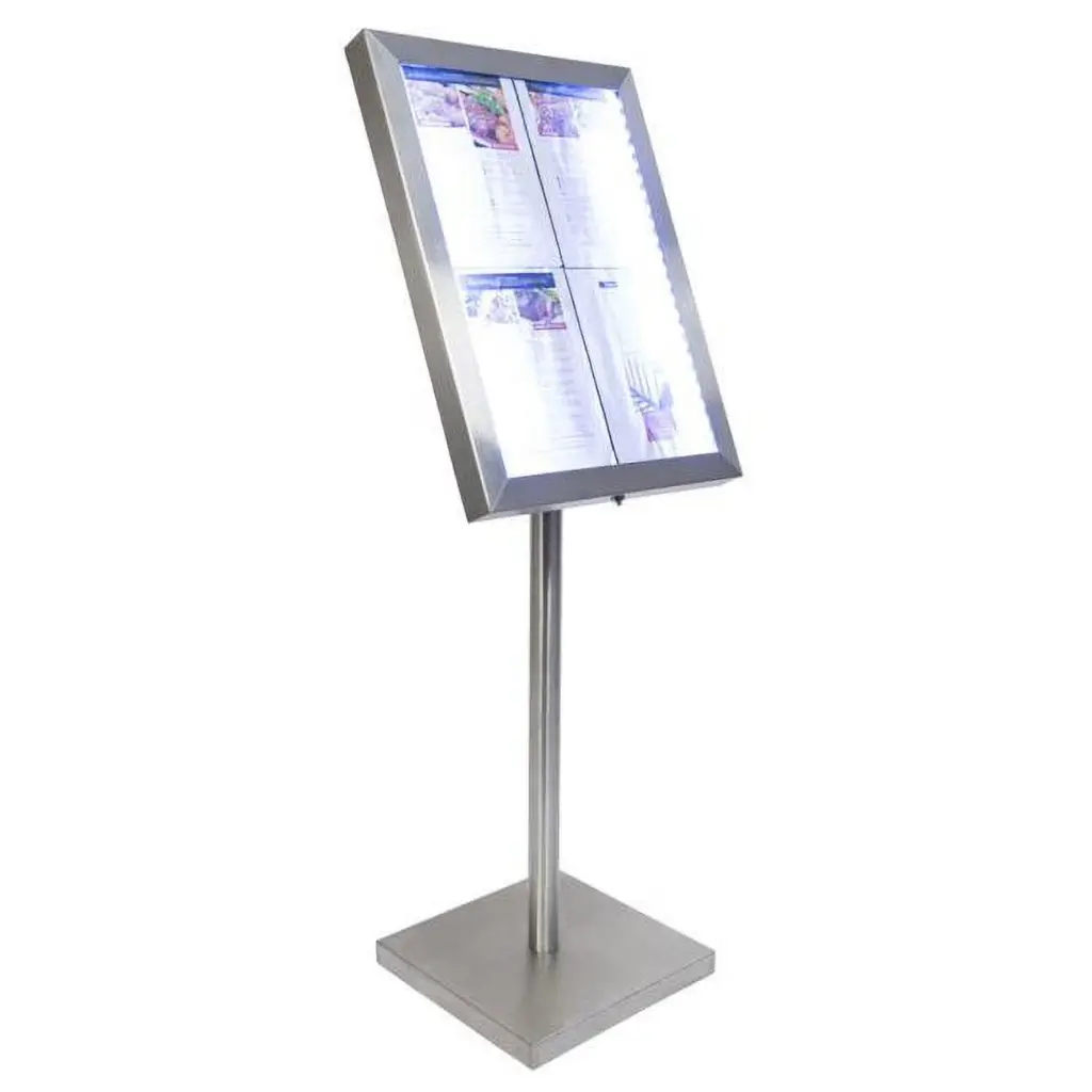 LED Lys-displaykasse, Securit, "Classic", inkl. strømstik, 4xA4, 69,7x53,3x5,5 cm, vejrbestandigt stål, (1 stk.) - Securit MCS-4A4-WLSS.webp