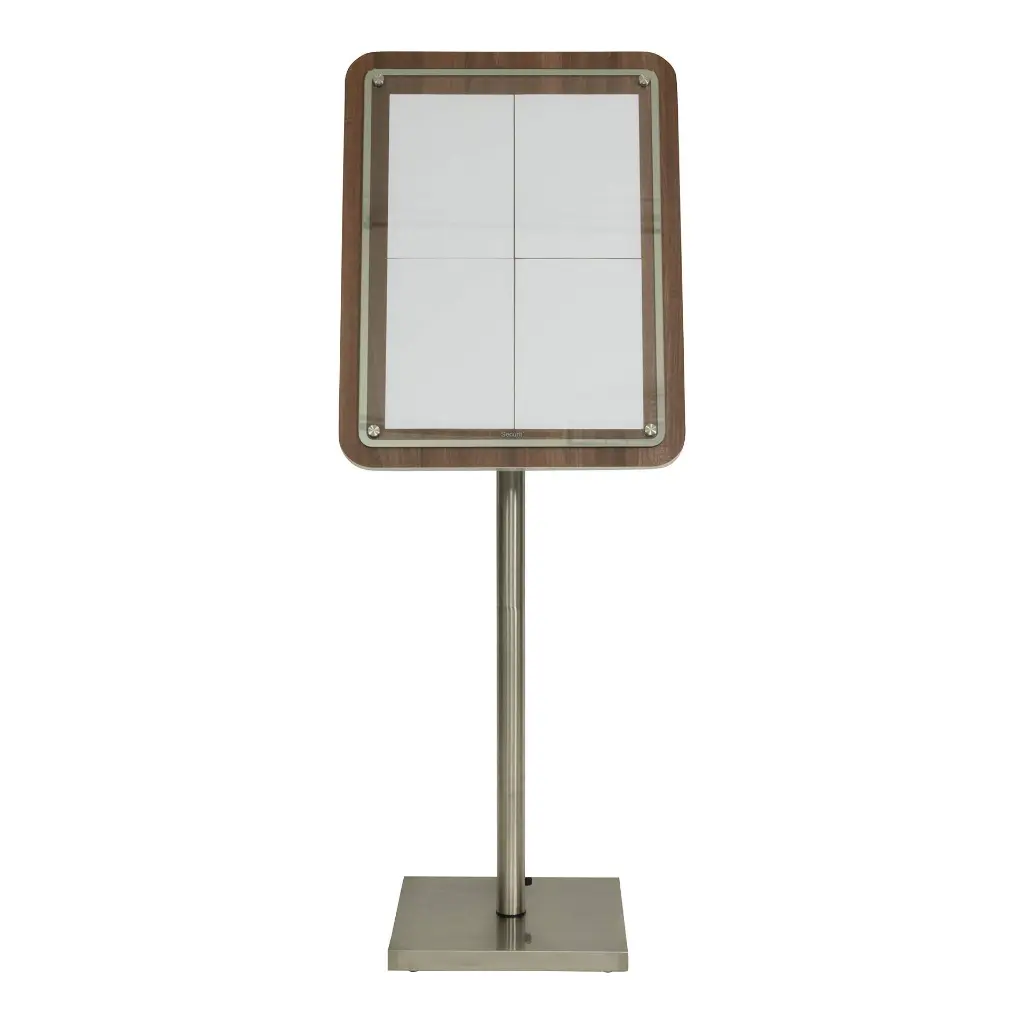 LED Lys-displaykasse, Securit, "Glass star", inkl. strømkabel, 4xA4, 74,4x57x3 cm, træ/glas, valnøddefarvet, (1 stk.) - Securit MCS-4A4-WAL.webp