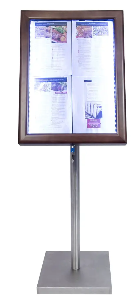 LED Lys-displaykasse, Securit, "Classic", inkl. strømstik, 4xA4, 69,7x53,3x5,5 cm, vejrbestandigt lakeret træ/glas, mørkebrun, (1 stk.) - Securit MCS-4A4-WLDB.webp